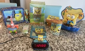 VINTAGE LOT of 9 SpongeBob SquarePants Bobble Head, Clock, Lunchbox, Candy Tins - Picture 1 of 13