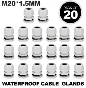20 X M20 WHITE 20MM IP68 WATERPROOF COMPRESSION CABLE STUFFING GLAND LOCKNUT - Picture 1 of 3