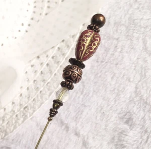 HATPIN with Warm FALL Classic Colors + Crystal - 8" Copper Brass Hat pin - Picture 1 of 11