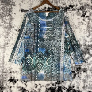 Chicos Blouse Womens Size Large (2) Sequins Chest Flap Accept Round Neck - Picture 1 of 12