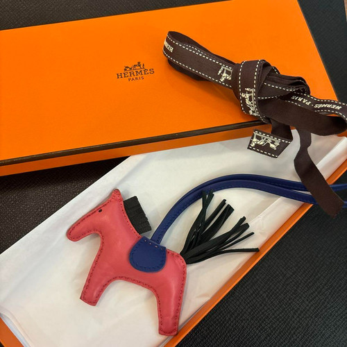 HERMÈS HERMES Rodeo PM Borsa Charm Agneau Milo Rosa Azalea Blu Elettrico WQ887