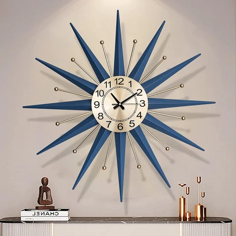 Mid Century Wall Clock Large Silent Metal Starburst Wall Clocks for Living Room Cover
