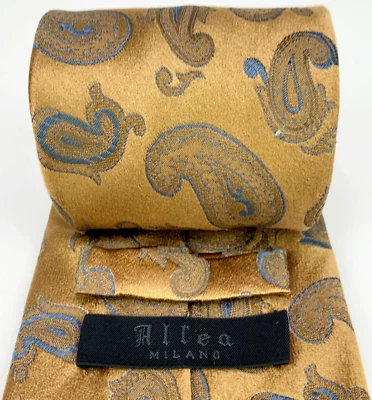 Галстук Altea Milano светло-медный коричневый синий пейсли 100% шелк ручная работа Италия - Изображение 1 из 4