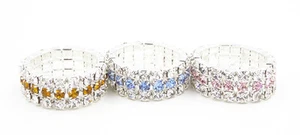 Neu funkelnder 3-reihiger Silberkristall Strass Stretchring Astd Farben #R1024 - Bild 1 von 2