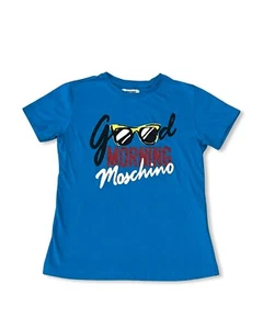 Authentic MOSCHINO Teen Kid Unisex Blue Stretch Soft Graphic Tee T-shirt - 12y - Picture 1 of 7