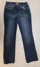 Earl Jeans Blue Straight Leg Dark Wash Fade Trendy Rhinestone Size 2 