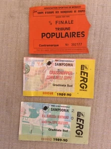 3 BIGLIETTI CALCIO SAMPDORIA COPPA COPPE 1989/90 GRASSHOPPER MONACO BORUSSIA DOR - Picture 1 of 1