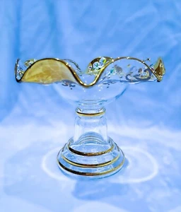 Tschechisches Dekoglas - Schale 18cm verziert Gold, Emaille II. - Bild 1 von 4