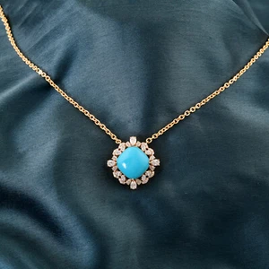 14k Yellow Gold Arizona Turquoise 9.55 TCW SI/H Pear Diamond Pendant Necklace - Picture 1 of 10
