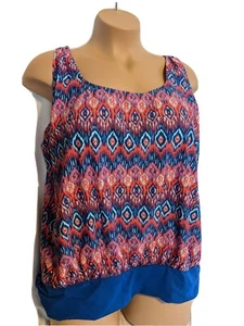 SWIMSUITS FOR ALL Tankini Top Womens 28 Blouson Swimsuit Top Pink Bllue NWOT - Picture 1 of 4