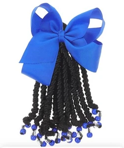 kids ponytail hair extension braid girls clip On go for girls beads,black/bleu - Picture 1 of 1
