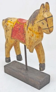Vintage Wooden Horse on Stand Figurine Original Old Hand Carved - Picture 1 of 8