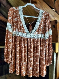 Forever 21 Tunika Top Damen klein Häkel Boho Blumen bunt Bauer - Bild 1 von 13