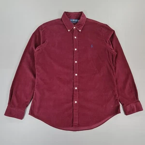 Polo Ralph Lauren Mens Corduroy Shirt Burgundy XL Cotton Long Sleeves Preppy - Picture 1 of 9