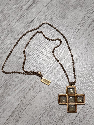 ESTREMAMENTE RARA ┥ Collana a croce vetro soffiato a mano Coach Statement pesante 43 grammi