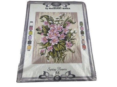 Krif Spring Flowers Needlepoint Canvas Needleart Mania 12.5” By 15.5” Pink - Image 1 of 4