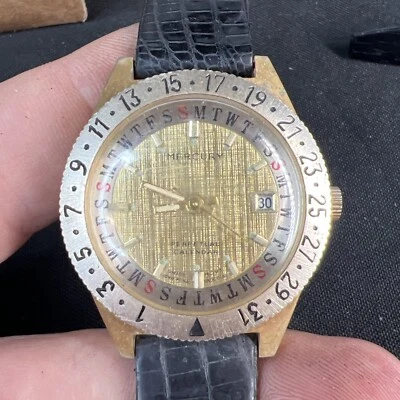 Reloj calendario perpetuo mecánico vintage Mercury fecha tono dorado para hombre Foto 1 de 4