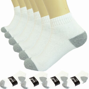 3-12 Pairs Ankle Quarter Crew Mens Sports Socks White 2 Tones Cotton Size 9-13