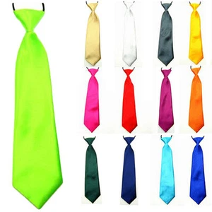 Kids Child Boy Baby Solid Color Satin Pre-tie Necktie School Party Wedding Tie - Picture 1 of 13