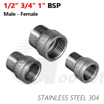Stainless Steel Socket Adapter 1/2" 3/4" 1" BSP Male Female Thread Fittings 304 - Image 1 of 2