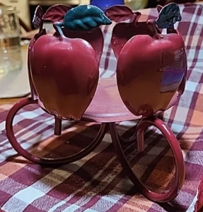 HOME INTERIORS METAL RED APPLE CANDLE HOLDER - Picture 1 of 5