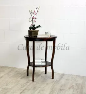 Massivholz Beistelltisch oval 75cm braun Kolonial Tee-tisch Telefon nußbaumfarbe - Bild 1 von 8