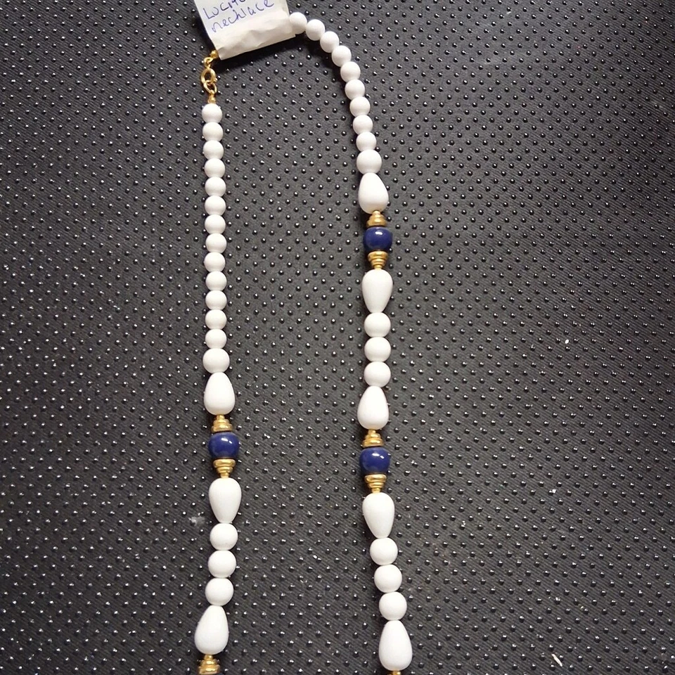 Collar de cuentas vintage Lucite oro blanco azul Foto 1 de 3