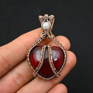 Granate Cuarzo Corazón Piedras Preciosas Alambre de Cobre Envuelto Hecho a Mano Colgante Joyería Regalo - Imagen 1 de 4