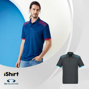 MENS POLO 100% POLYESTER BREATHABLE HEXAGONAL PRINT FEATURE POLO TOP - Picture 1 of 19
