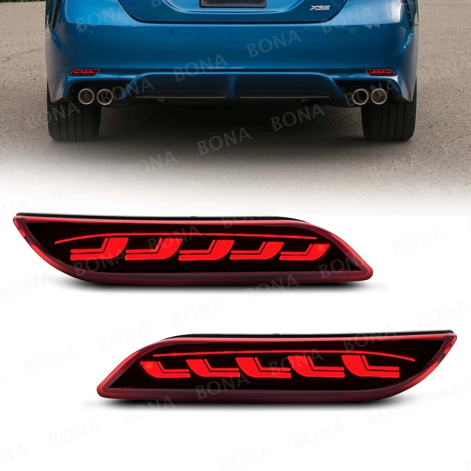 Sequential Red Rear Reflector LED Tail Brake Turn Lights For 18-23 Toyota Camry - Imagem 1 de 4