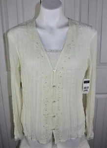 Bay Studio career petites New Beige lace & sequin crinkle blouse Size PL Petite - Picture 1 of 3