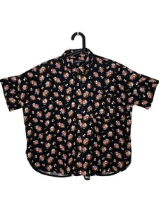 Madewell Womens Small Corduroy Button Shirt Black Flowers Oversized Short Sleeve - Picture 1 of 8