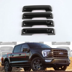 For 2021-2026 Ford F150 GLOSS BLACK Door Handle Covers F-150 (W/ Smartkey Hole) - Picture 1 of 4