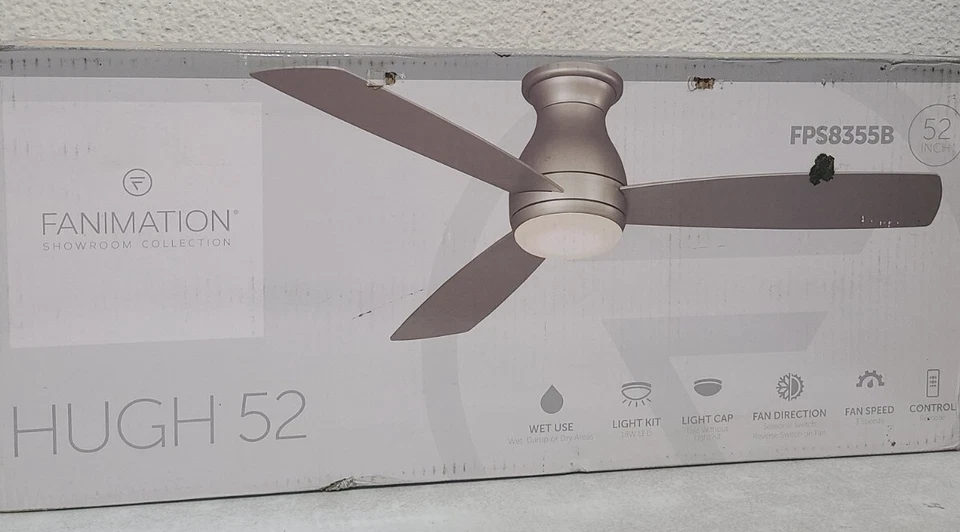 Fanimation Hugh 52 in. Integrated LED Indoor/Outdoor Brushed Nickel Ceiling Fan - Image 1 of 4