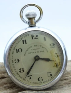 TEGROV RAILWAY REGULATOR SWISS POCKET WATCH 49.2mm DIA FOR REPAIR (F4F2) - Picture 1 of 5