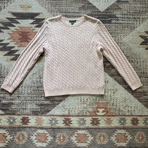 Lauren Ralph Lauren Pale Pink Cable Knit Sweater Women’s Size 1X Cotton - Picture 1 of 13