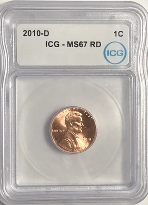 2010 D 1C "ICG MS67 RD" - RARE, BEAUTIFUL OBV/REV, COLOR IS SPOT ON, BOLD!💥 ✅ - Image 1 of 4
