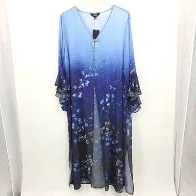 Investments Sheer Kimono Duster Coat Womens Size XL Leaf Boho Festival Witchy - Image 1 of 4