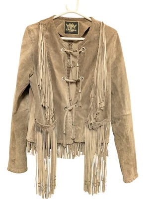 River Island Real Leather Fringe Jacket Suede Tassels Size UK 14, KI - Image 1 of 4