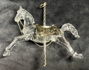 Vintage Ornament Carousel Horse Acrylic Silver Tone Pole 5 In. - Picture 1 of 8