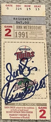 Kirby Puckett RIP Signed 1991 World Series Game 2 Ticket Gem Auto Beckett Rare - Image 1 of 4