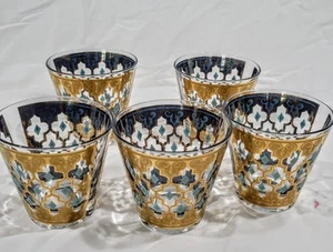Culver Glass Old Fashioned Set Of Five Seville? Or CUV30 Gold Turquoise Diamond - Picture 1 of 6