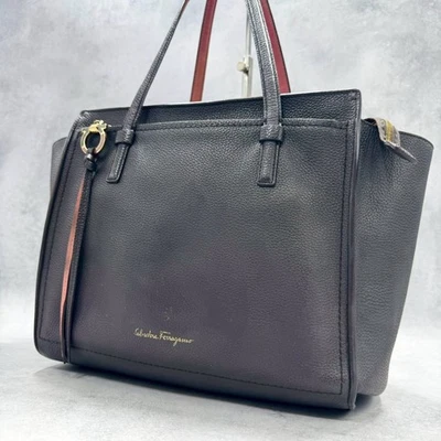 Salvatore Ferragamo Amy Gancini Tote Bag Brown Pebbled Leather Pink Interior - Image 1 of 4