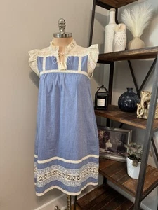 Sea New York Roseanna Chambray Lace Dress in Blue Cotton Women’s SIZE 4 - Picture 1 of 13
