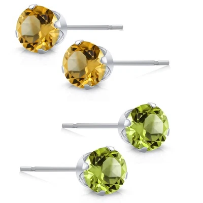 925 Sterling Silver Green Peridot and Yellow Citrine Stud Earrings Set of 2 - Image 1 of 4
