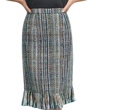 Falda Anthropologie Maeve Talla 2Tweed Lápiz Rayas Flecos Dobladillo Verde Nueva con Etiquetas Foto 1 de 4