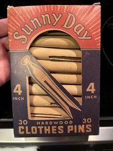 Sunny Day 4” Hardwood Clothes Pins/box of 30 pins/Reproduction Pack/not vintage - Picture 1 of 7