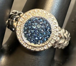 Sterling Silver Plated Pave Set Blue Iolite Statement Ring Size 8 - Picture 1 of 10