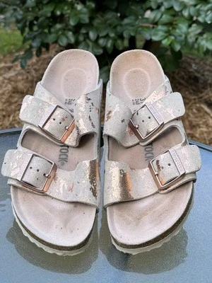 Birkenstock ARIZONA Metallic Light Rose Leather Women's Sz 6 EUR 37 Slide Sandal - Image 1 of 4