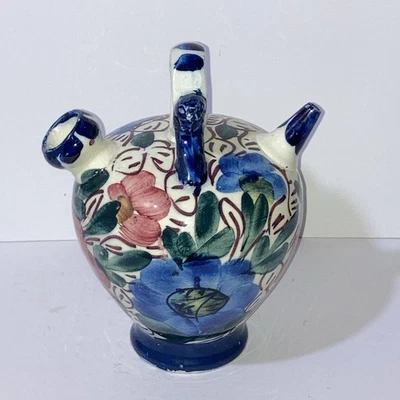 Vintage Spanish Botijo Double Spouted Pottery Water Bottle/Jug Hand Painted 23cm - Image 1 of 4